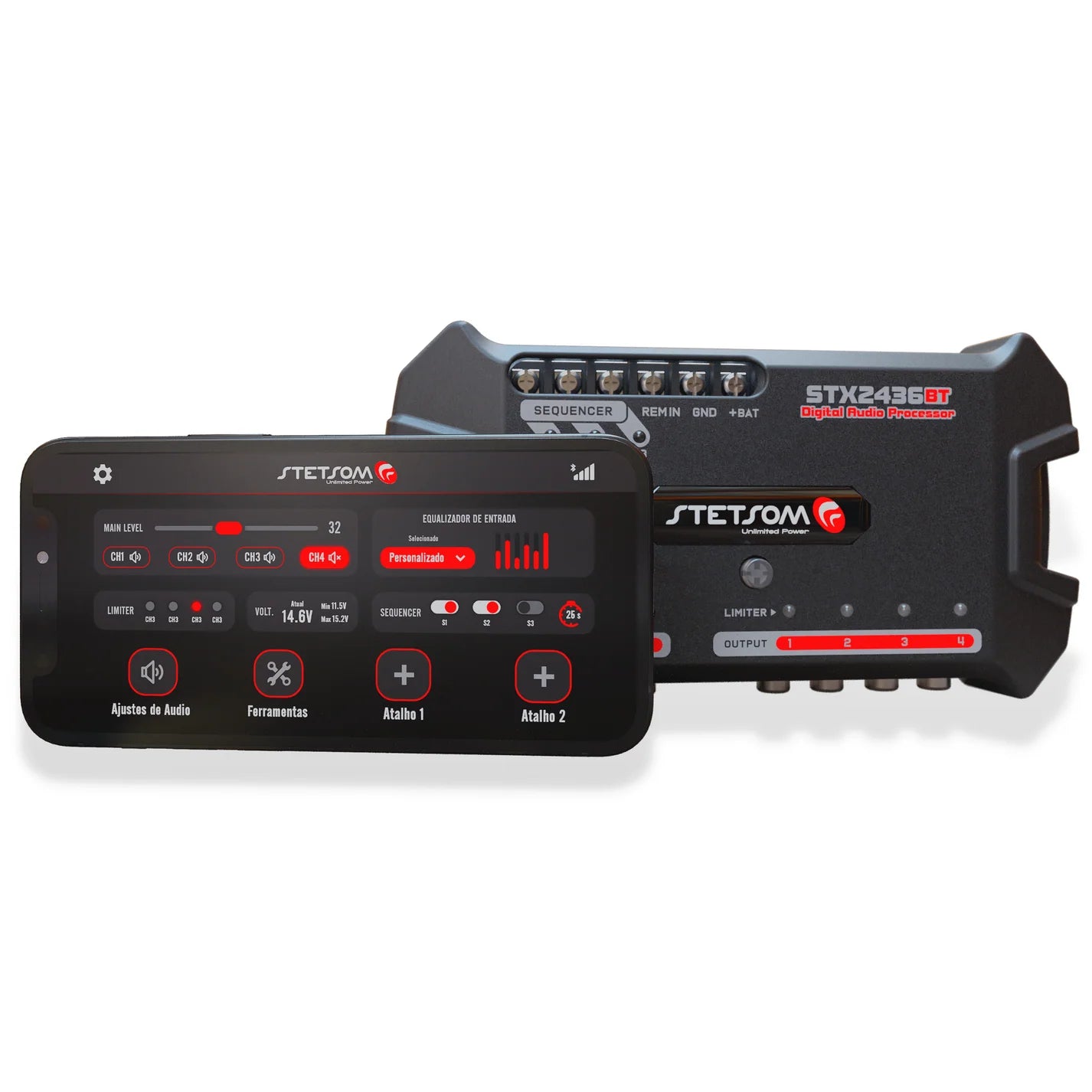Procesador Stetsom STX 2436 Bluetooth DSP Crossover y ecualizador Procesador de señal digital completo de 4 canales de salida 2.4